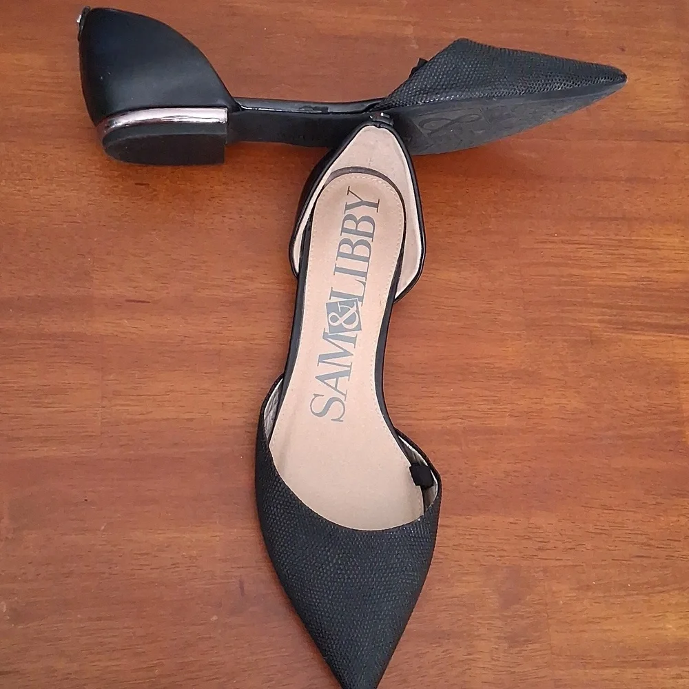 Sam & Libby Black Pointed Toe D'orsay Flats Vegan Sz 8.5M - Picture 3 of 7
